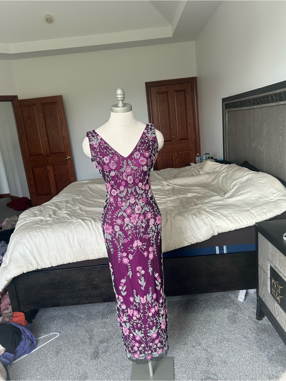 LARA Purple Floral Embroidered Maxi Dress